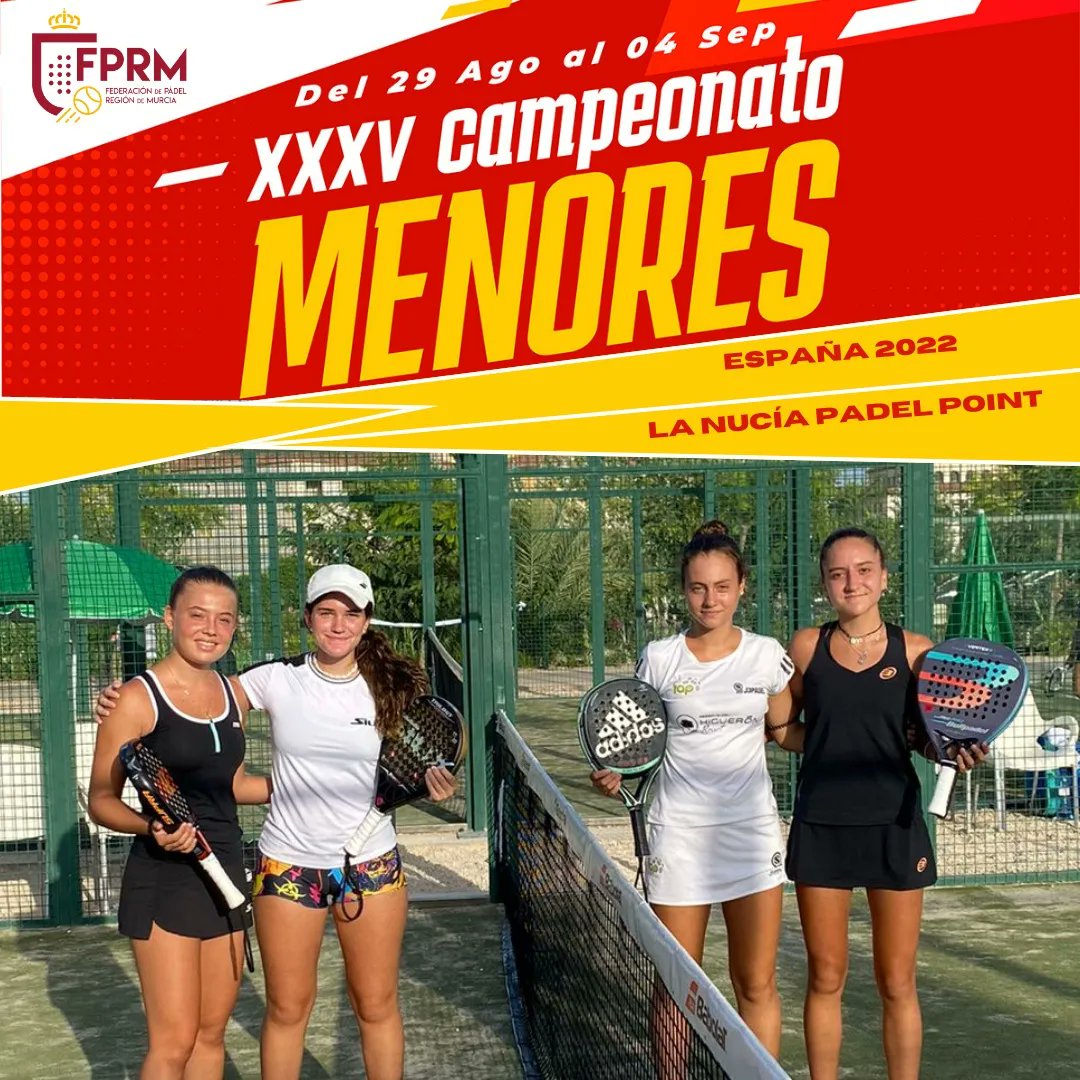 FedPadelMurcia's tweet photo. 🙌 #DÍA3 ‼️
🏆XXXV Campeonato de 🇪🇸 España de Menores de Pádel 2022 en @lanuciadeporte.
🔛Continuamos con la competición 🔜🎾📊
Tod@s nuestr@s murcianic@s!💪🍀 están dándolo 𝗧𝗢𝗗𝗢 en cada 𝗚𝗢𝗟𝗣𝗘. ¡Sois muy🔝! MUY ORGULLOSOS DE TOD@S VOSOTR@S❤️🤍
#FPRM #MenoresFPRM #FPRM https://t.co/n1wlQsDx06