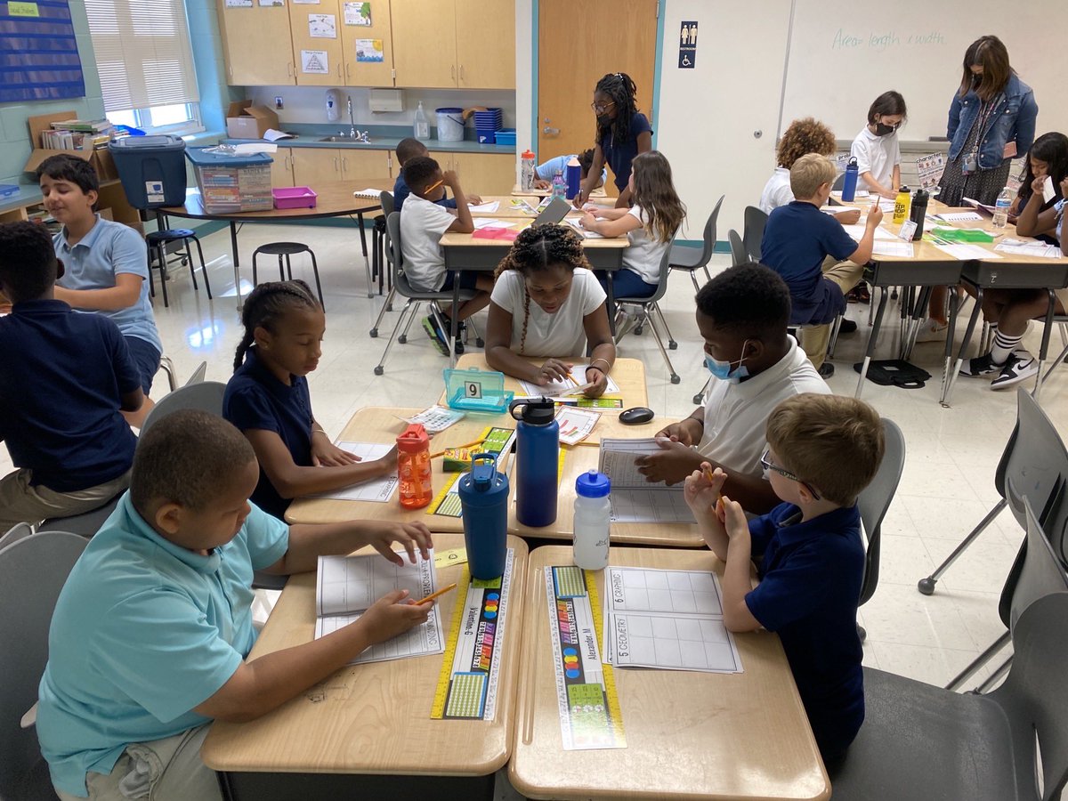 SevenOaksES's tweet photo. Our 5th Grade Lions in Ms. Saunders’ class are hard at work and excited about their Math Centers! We’re engaging in math talks and exploring key components of math practice! Perhaps the next Einstein is among us? 🤩🤩🤩 #WeAreSevenOaks #MathPRIDE @AACountySchools @Ken_Patterson https://t.co/Ev1vFgXXKj
