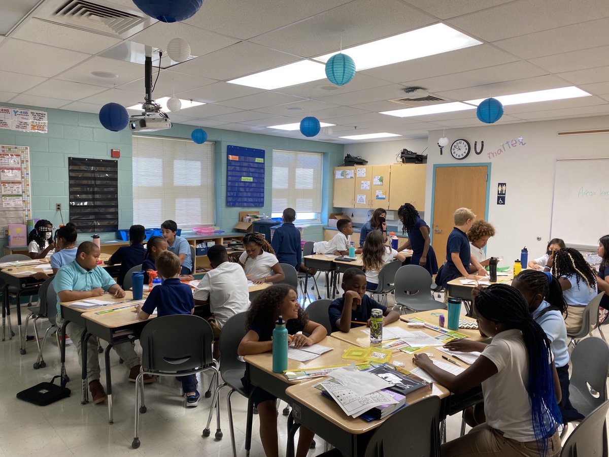 SevenOaksES's tweet photo. Our 5th Grade Lions in Ms. Saunders’ class are hard at work and excited about their Math Centers! We’re engaging in math talks and exploring key components of math practice! Perhaps the next Einstein is among us? 🤩🤩🤩 #WeAreSevenOaks #MathPRIDE @AACountySchools @Ken_Patterson https://t.co/Ev1vFgXXKj