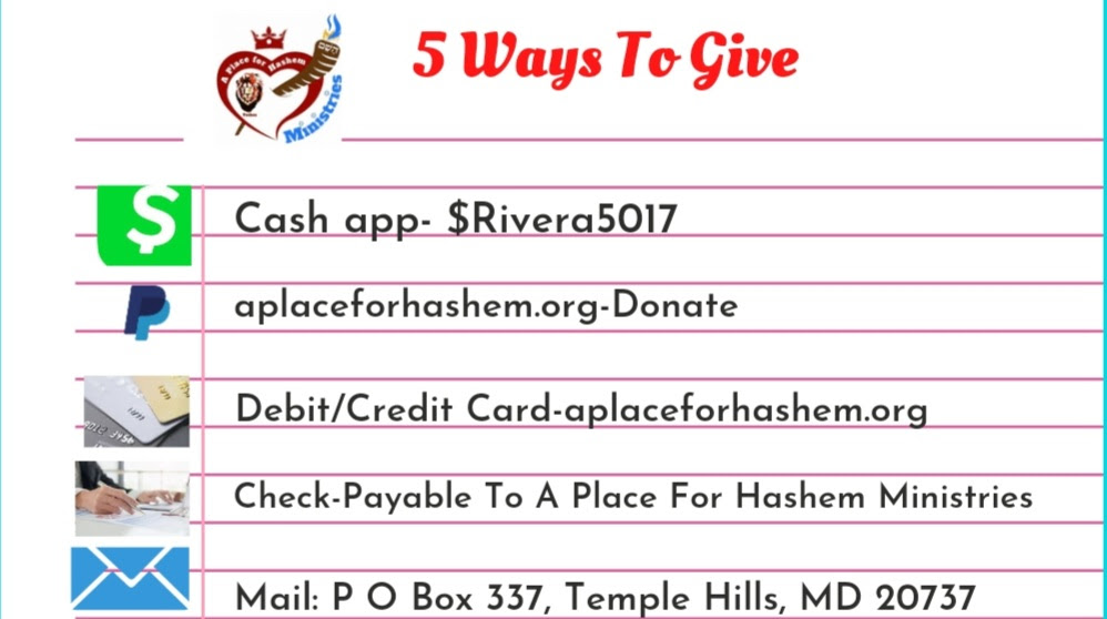 WorshipHashem's tweet photo. #APlaceForHaShemMinistries 

We are a prophetic healing, teaching, and deliverance end-times ministry that serves the underserved with clothing, as well as physical and spiritual food. Consider sowing a seed today, there are #5WaysToGIVE: https://t.co/hyR4n1uFSi