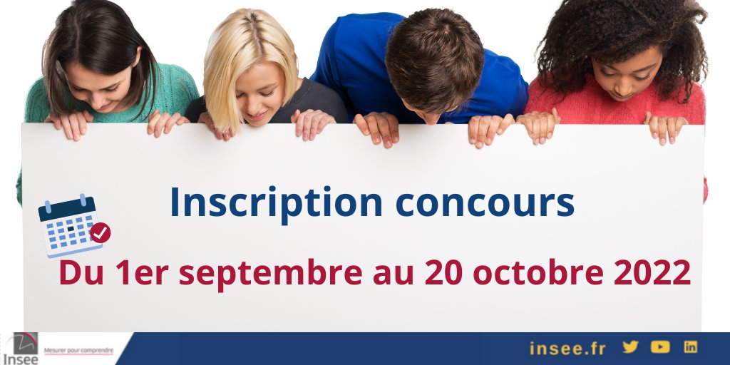 InseeFr's tweet photo. Vous souhaitez travailler à l'Insee ? Les inscriptions pour le #concours de #contrôleur externe commencent aujourd'hui 👉 https://t.co/WjnUZnGnCZ https://t.co/oOSLzrgTxw