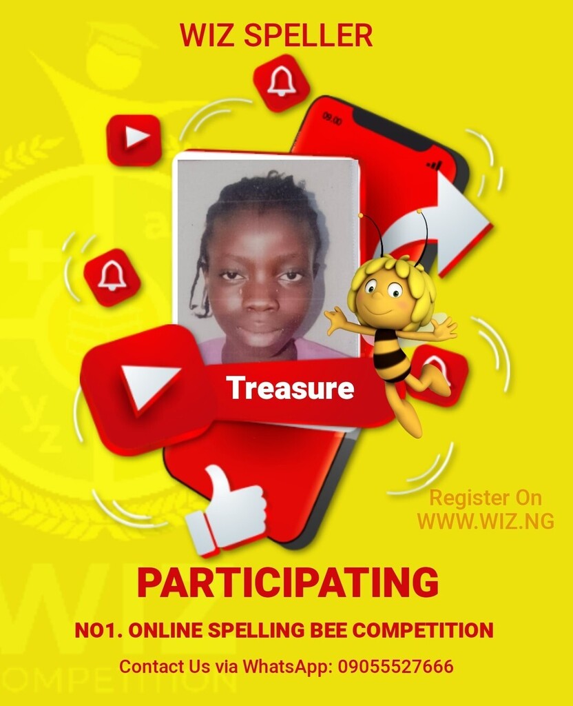WIZ SPELLING BEE COMPETITION 🐝 2022

Opportunity to challenge your child

Bringing Out The GREATNESS in your children

Positive Engagement
Enroll them on something positive like Wiz, something that will keep them busy and motivate them to develop a k… instagr.am/p/Ch-E3Lut99M/