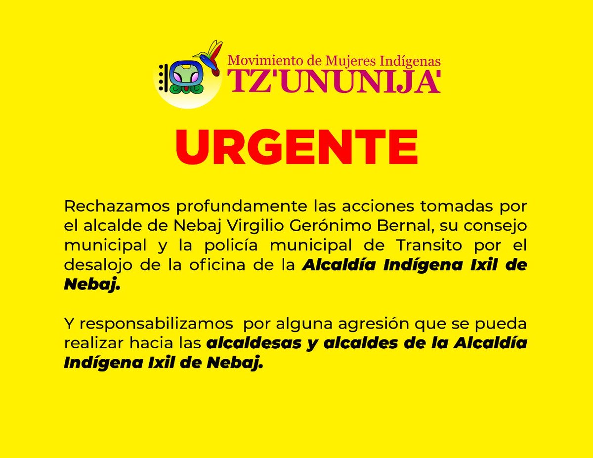 Tzununija's tweet photo. Nos solidarizamos con la Alcaldía Indígena Ixil de Nebaj https://t.co/GoeA8PsiL5