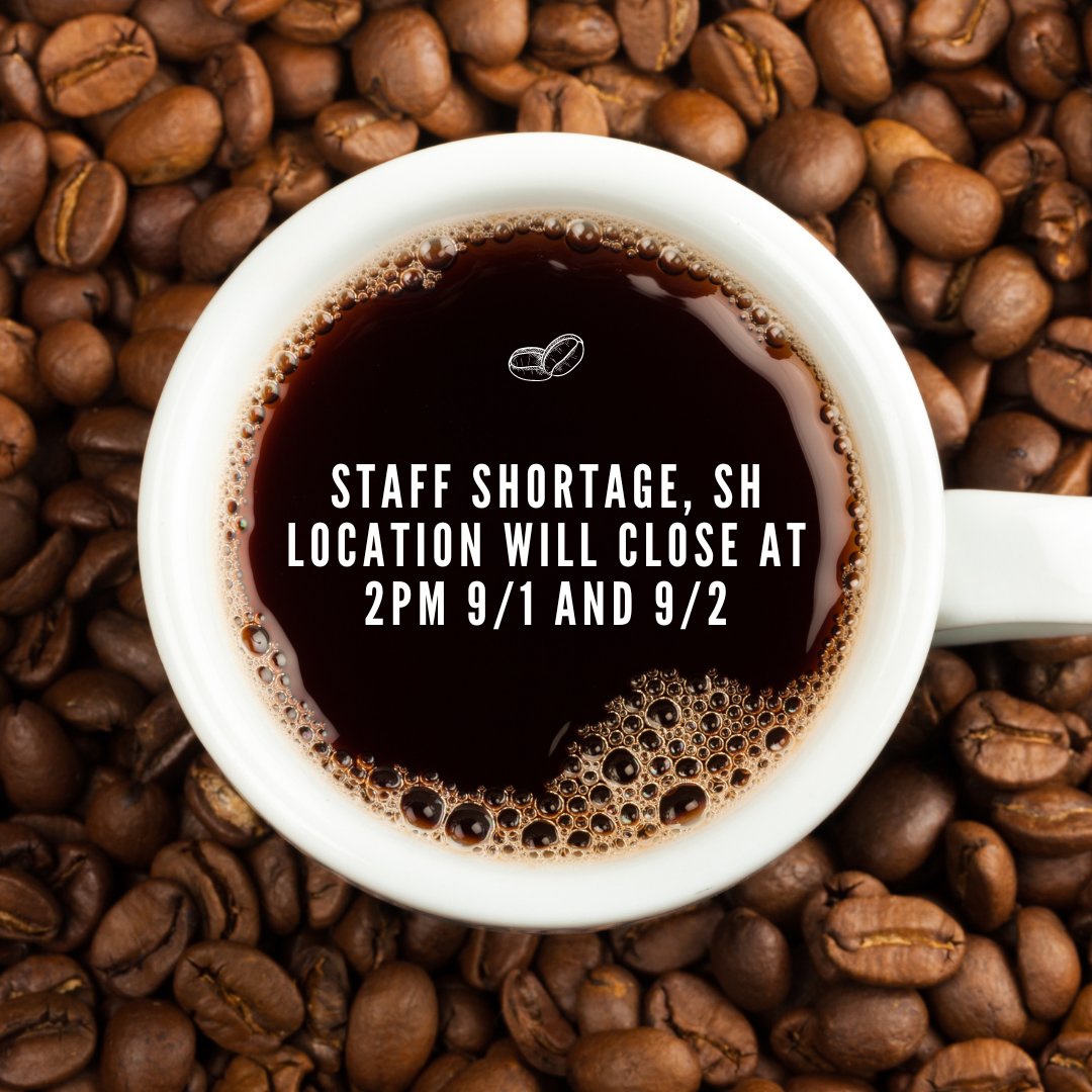 NVCRC's tweet photo. Due to staff shortage we will be closing the St. Helena Location today (9/1) and tomorrow (9/2) at 2:00pm; we apologize for the inconvenience ☕ https://t.co/GOexuu2tU6