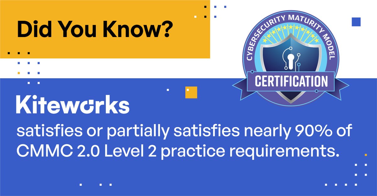 Kiteworks's tweet image. Out of 110 #CMMC 2.0 Level 2 practices, the #Kiteworks-enabled #PrivateContentNetwork satisfies nearly 90%. Get the details by downloading our detailed CMMC 2.0 Mapping Guide.
hubs.ly/Q01kTLXp0

#compliance #cybersecurity