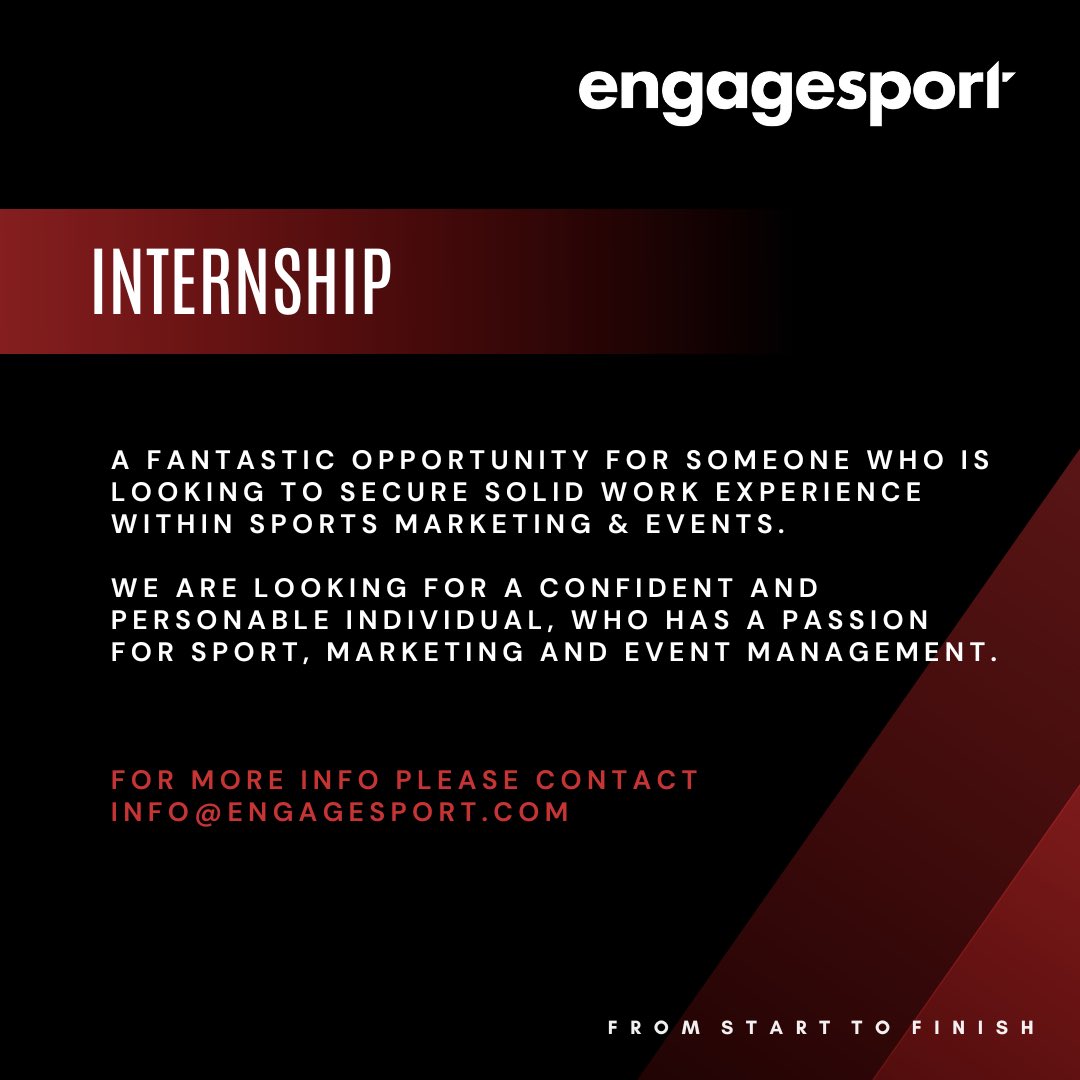 We have an exciting intern opportunity available. email: info@engagesport.com for further information. Pls RT.