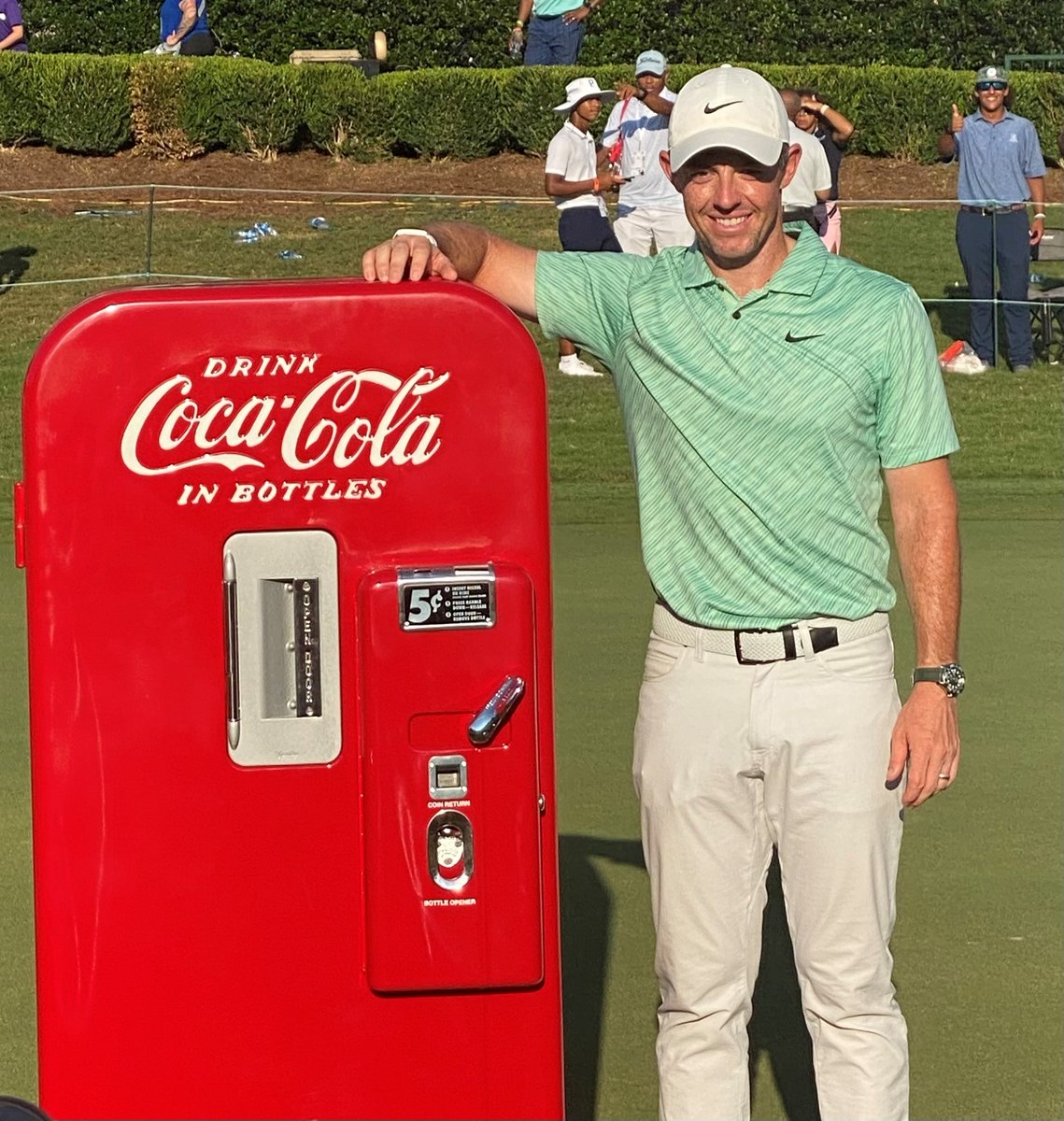 JMurphyCocaCola's tweet photo. #TBT to a few great moments from #TOURChampionship. Congrats to @McIlroyRory on winning the FedEx Cup and taking home his 3rd vintage Coca-Cola vending machine! Many thanks to the @CocaColaCo team for their support, service, and ambassadorship throughout the #PGATour. https://t.co/pGVsYfoC8j