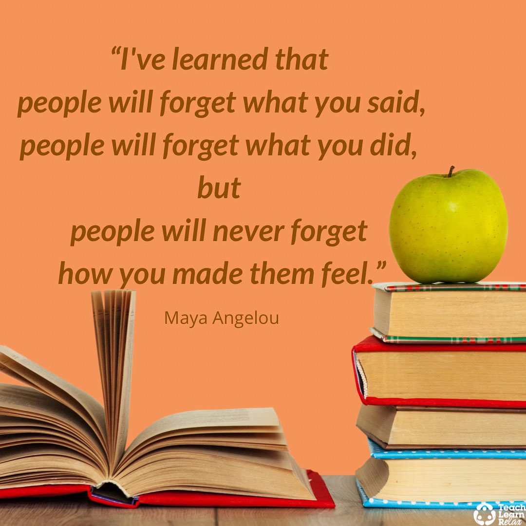 teachlearnrelax's tweet photo. (1/3) Today is the 1st of Sept and a lot of us are preparing the induction materials while doing initial assessment and writing the SoW.Busy, isn’t it?

But first things first… These questions were inspired by the beautiful quote by Maya Angelou: 

#relations #rapport #adultEd https://t.co/IP6g2wCyxp