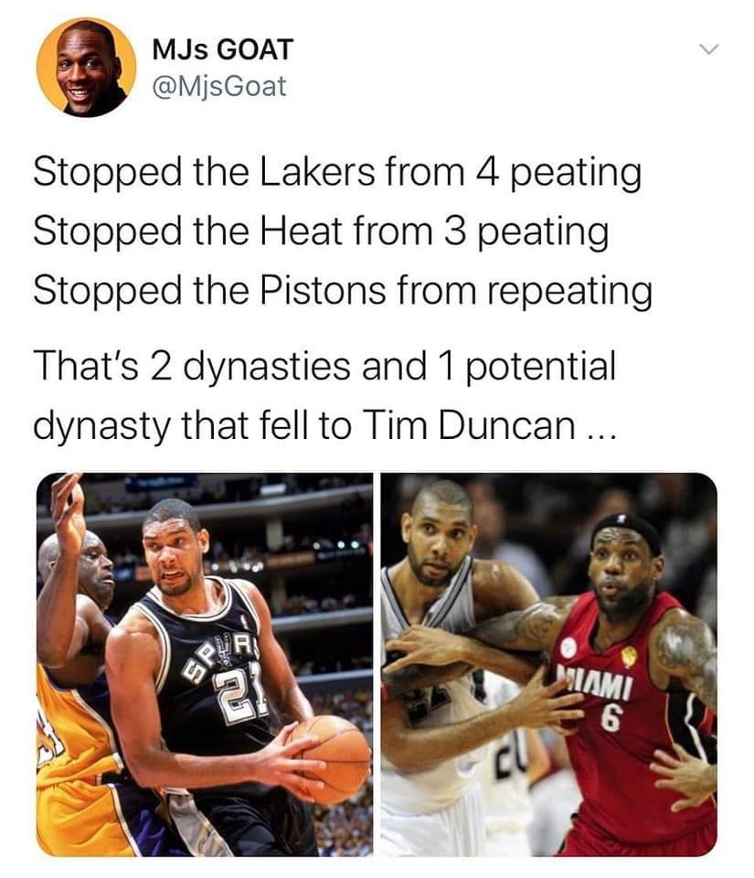 MAJackson90's tweet photo. Aye ion know if you corrected this or not but I seen it on Facebook and it wasn’t the Spurs that stopped the Lakers. It was the Pistons @MJsGoat https://t.co/7fMC2a5f5e