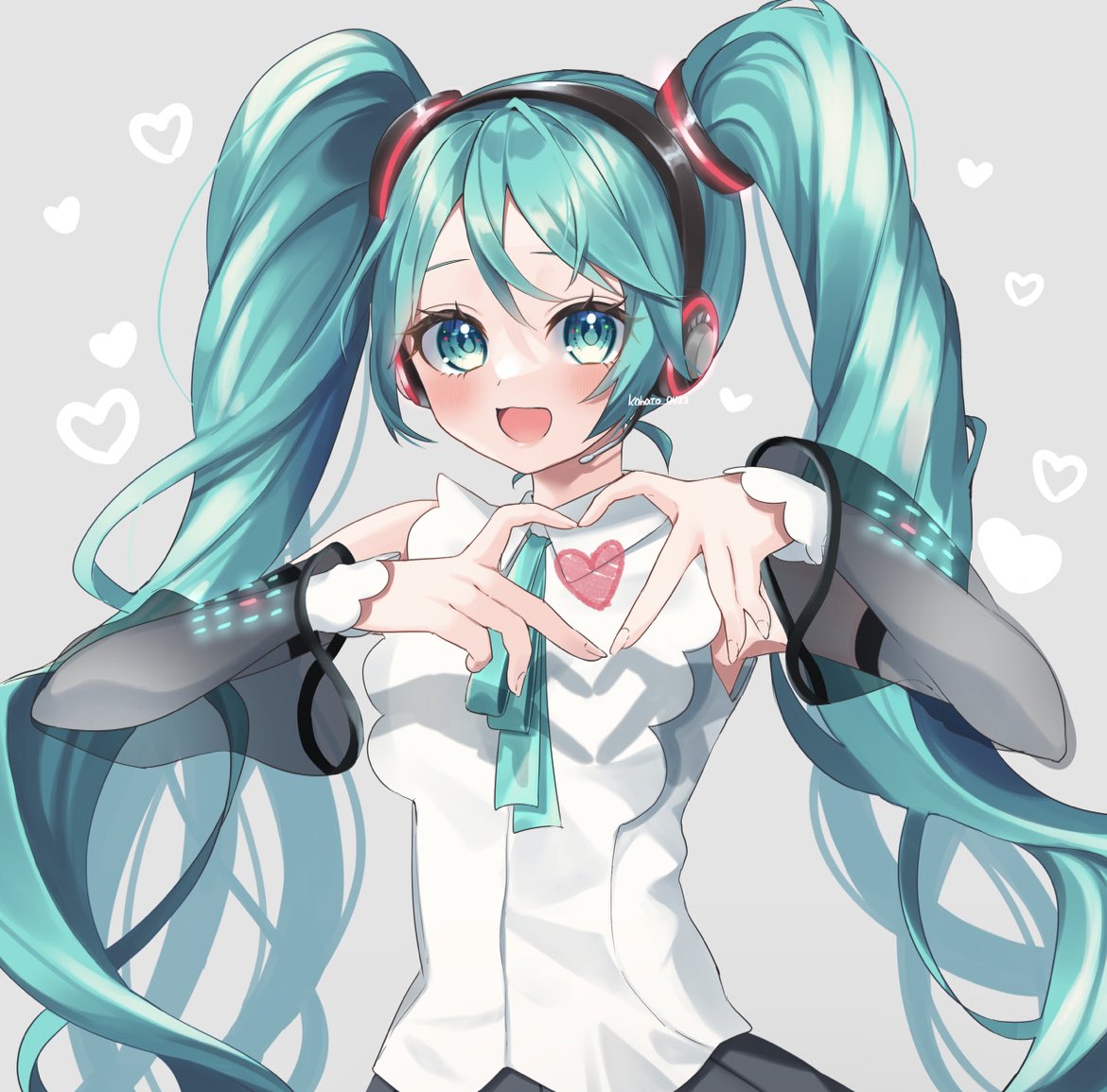 hatsune miku 1girl solo heart long hair twintails heart hands see-through sleeves  illustration images
