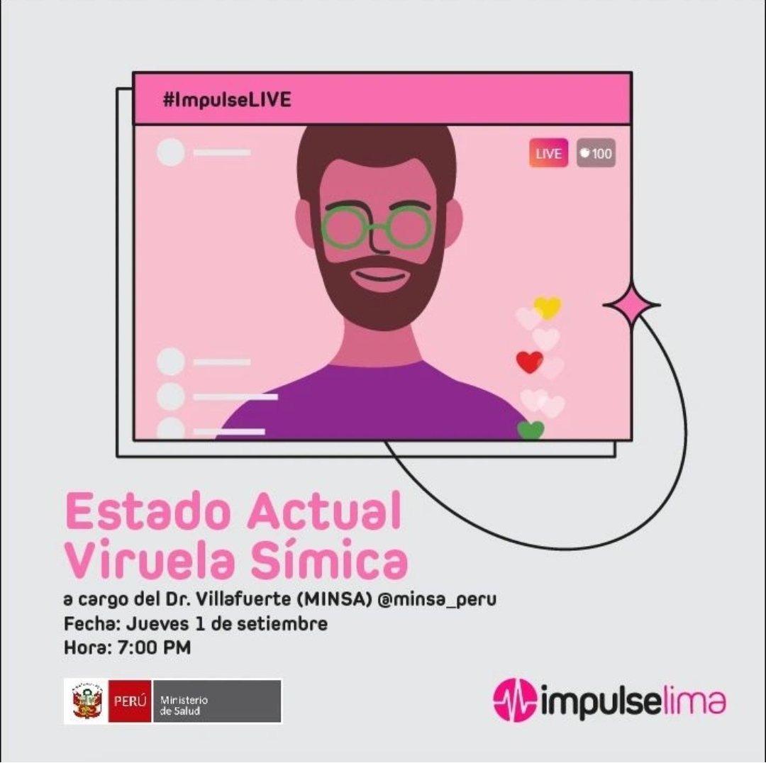 pacofloresc's tweet photo. Hoy a las 7:00 p. m. participaré en un #ImpulseLive sobre la #ViruelaDelMono. Hablaremos con el dr. Villafuerte del @Minsa_Peru para saber cuál es la situación actual del virus en el país. Para participar sigan Impulse Lima en IG [@ImpulseLima] @RafoNieto @walter_alfredo @teozka https://t.co/PkbP5XUyoh