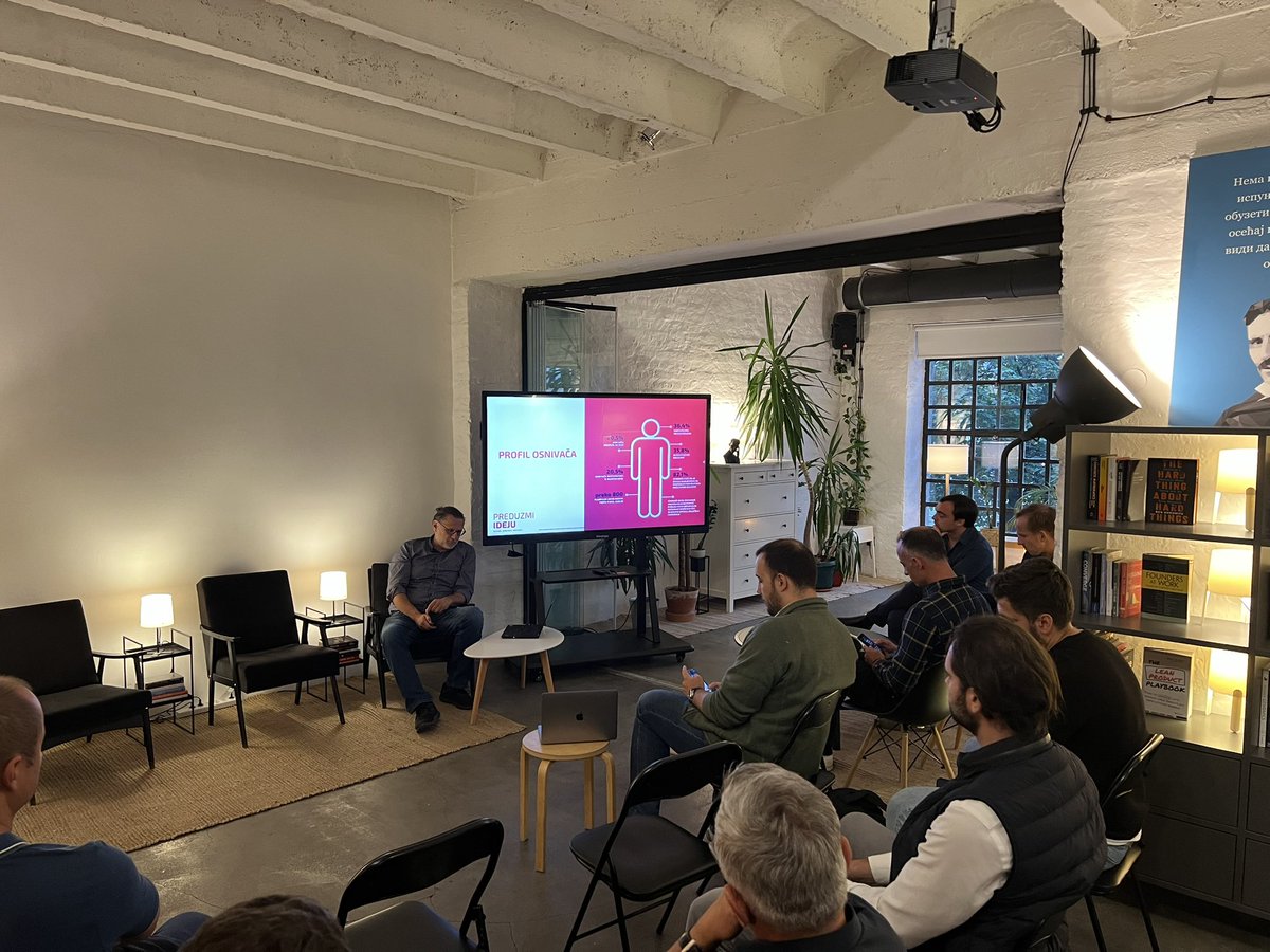 SerbianEnt's tweet photo. “20% of founders in Serbian startups spent significant time abroad.” Nebojša Bjelotomić @DigitalnaSrbija presenting Startup Skener 2022 at our Belgrade meeting. https://t.co/zLVc7LmtM0