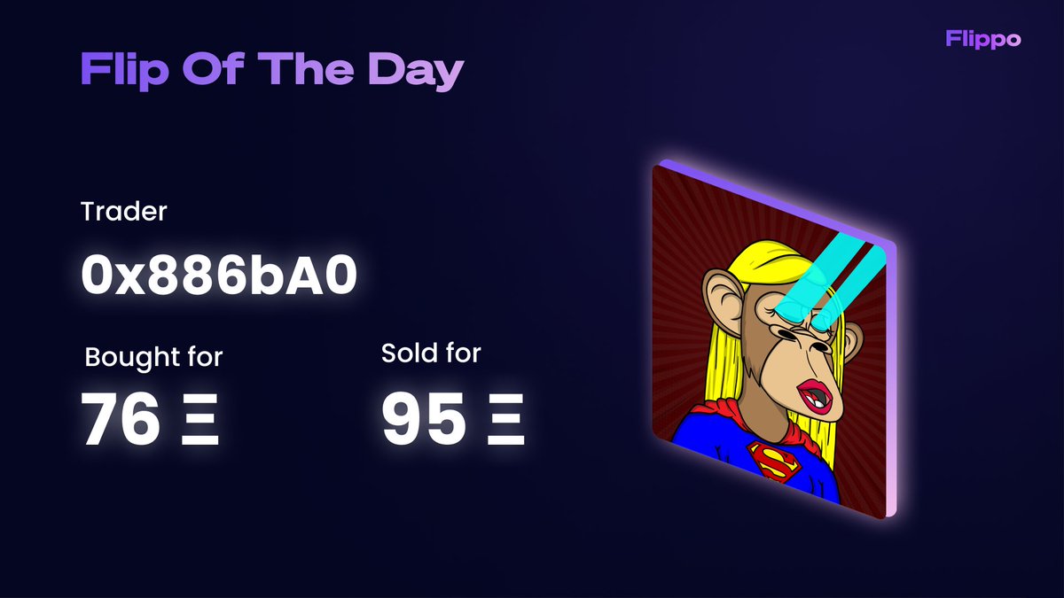 flippo_nft's tweet photo. 💸 Flip Of The Day

@womenapeyc #6 was flipped for 19 ETH profit in 4 days. 

#NFT #NFTs #NFTCommunity https://t.co/T48P0VRyUv