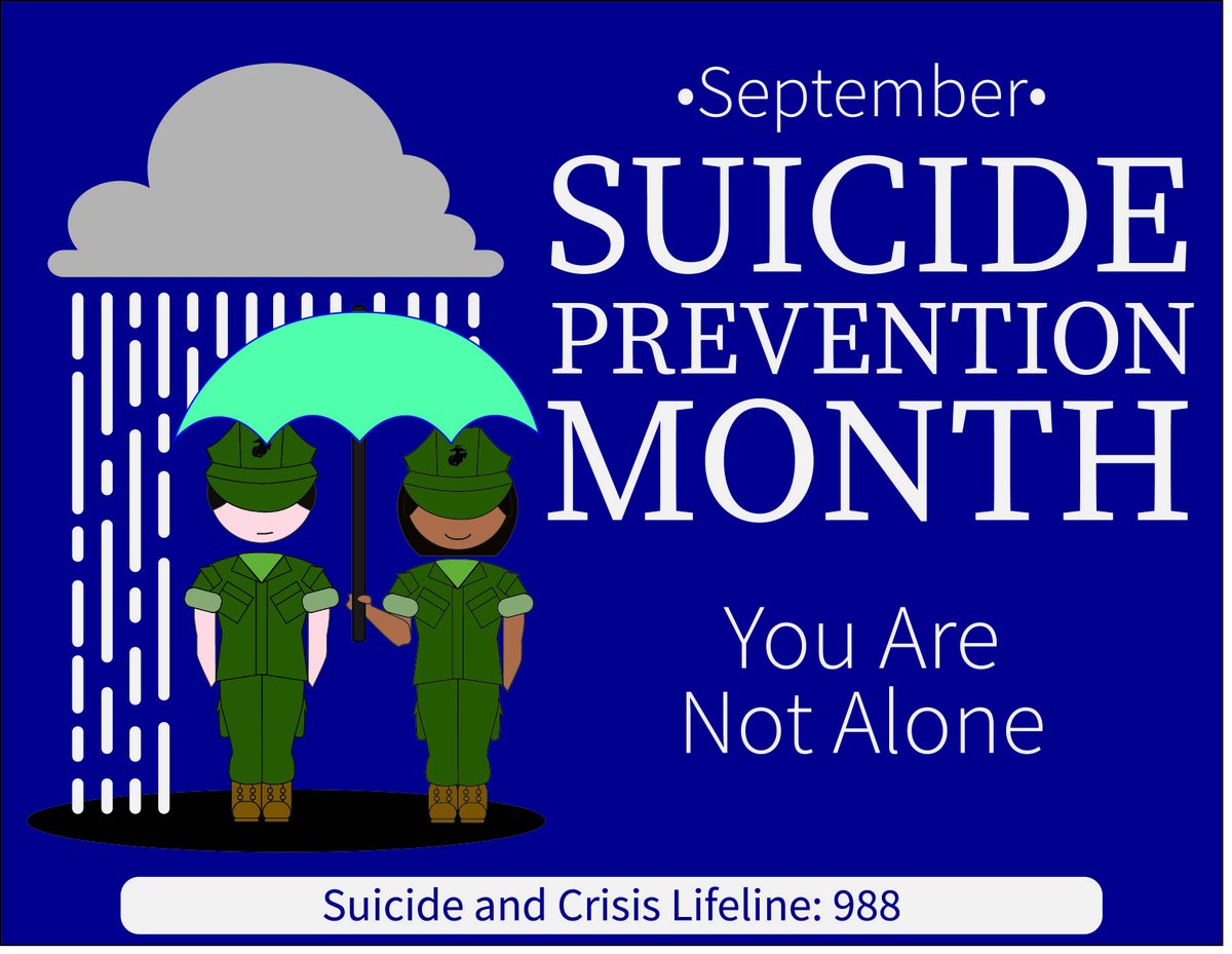 September is recognized as #NationalSuicidePreventionMonth

This month serves to educate our community about suicide prevention &amp; awareness. If you or someone you know is thinking about suicide, help is available 24/7. You are NEVER alone.
Please call 988 and press 1.