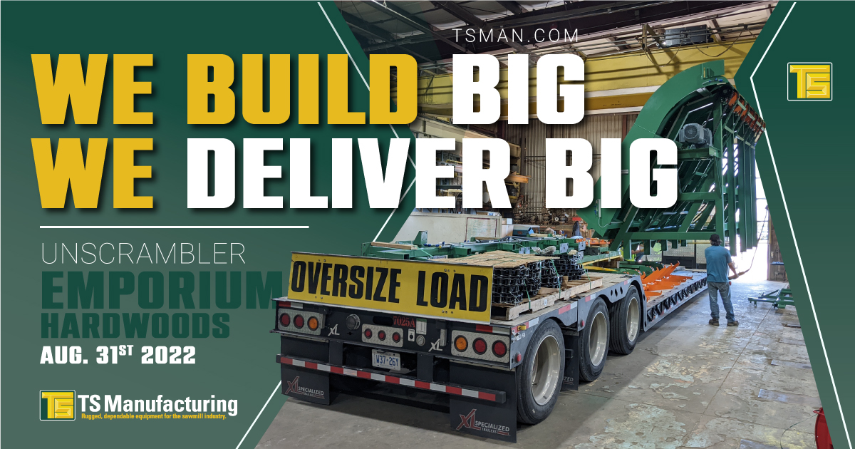 TSManufacturing's tweet image. The Emporium Hardwoods Unscrambler left the shop yesterday. 
I couldn't pass up the opportunity to showcase this awesome photo taken by our plant manager. It truly shows how large our equipment is. 

We really do #BuildBig

#Sawmill #Equipment #Manufacturer