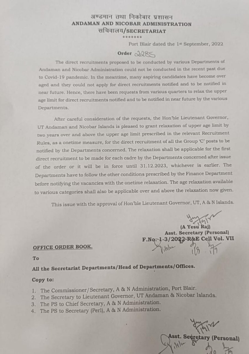 KHV ANI appreciates the decision of <a href="/Andaman_Admin/">Andaman and Nicobar Admn</a> for the age relaxtion of 2 years for Group C posts. This is a welcome step consideting the plight of employment issues post covid.
<a href="/Admiral_DKJoshi/">Admiral D K Joshi</a>
<a href="/DcSouthandaman/">DC_SouthAndaman</a>