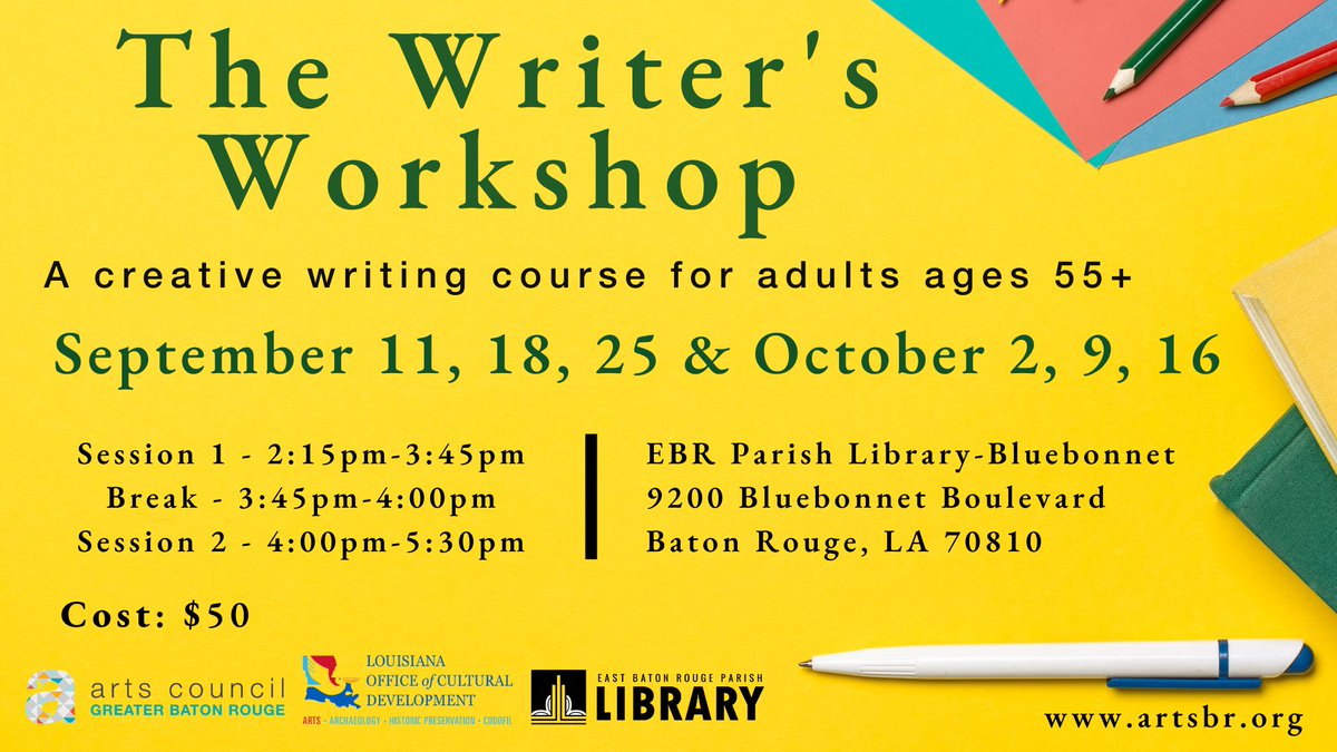 Want to become a better writer? Join us! Register here: artsbr.org/creativeaging  #creativeaging