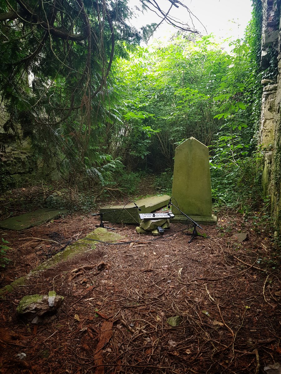 Recording some more haunted sounds in the derelict 6th century church using a radio to transmit creepy noises created with a guitar string and a piezoelecyric microphone accompanied by a synthesizer drone.