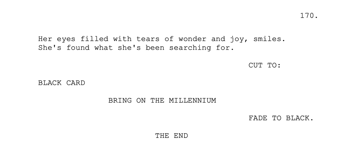lisapicturesco's tweet photo. Final page of the Contact screenplay. https://t.co/gayErkmSpy