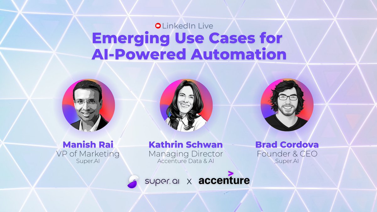 📢 You're not going to want to miss this...

Join <a href="/mysuperai/">super.AI</a> and <a href="/Accenture/">Accenture</a> for Emerging Use Cases for AI-Powered Automation, a LinkedIn Live event taking place on September 16th @ 9AM PST.

Register now: bit.ly/3TAlR0R