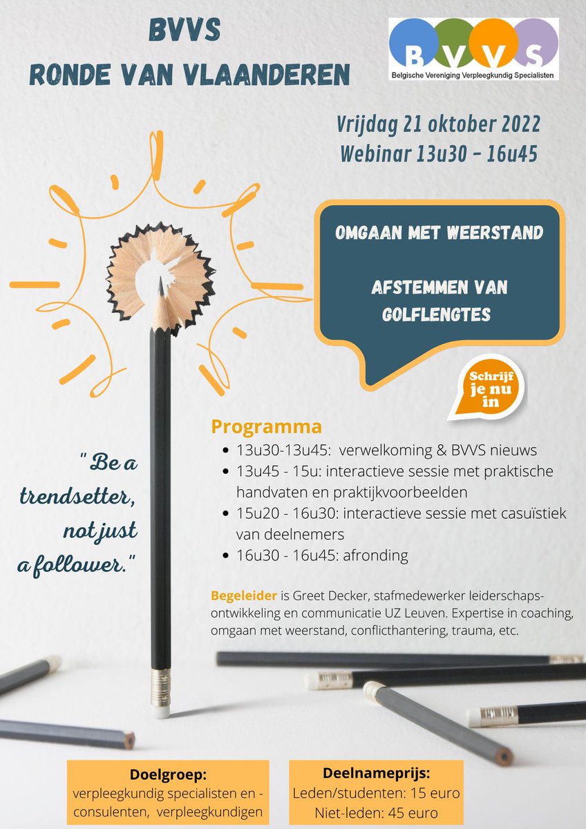 Schrijf je nu in voor de <a href="/bvvs_abipa/">BVVS</a> opleiding met als thema omgaan met weerstand. Een webinar op vrijdag 21/10. 👉 bvvs.be/activiteiten/i…