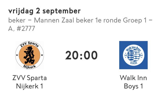 De eerste officiële wedstrijd voor ZVV Sparta. En wat voor één! De oranjehemden treffen in de eerste bekerronde Topklasser en stadsgenoot Walk Inn Boys. Vrijdagavond wordt er om 20.00 uur afgetrapt in <a href="/sporthalcorlaer/">Sporthal Corlaer</a>