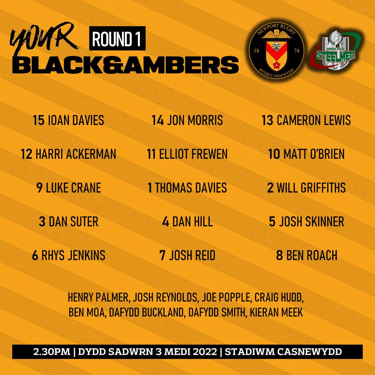 NewportRFC's tweet photo. 🏉 TEAM NEWS | Here are the B&As who will be kicking off the 2022-23 campaign on Saturday.
Dyma'r pymtheg sy'n dechrau'r tymor.
#COTP #YmlaenCasnewydd https://t.co/gxFzecaxhZ