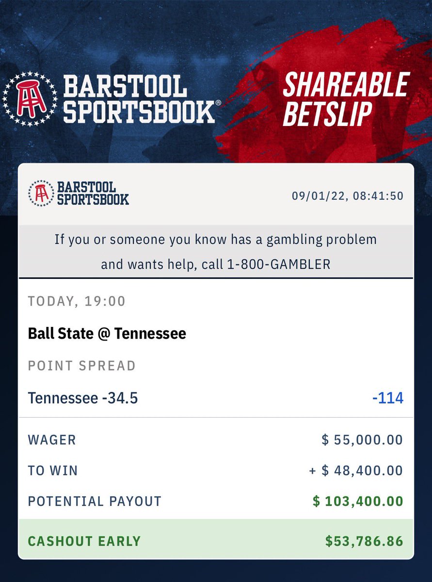 Tennessee-Ball State Recap: On Thursday, Dave Portnoy tweeted a bet slip showing a $55,000 wager placed on the Vols