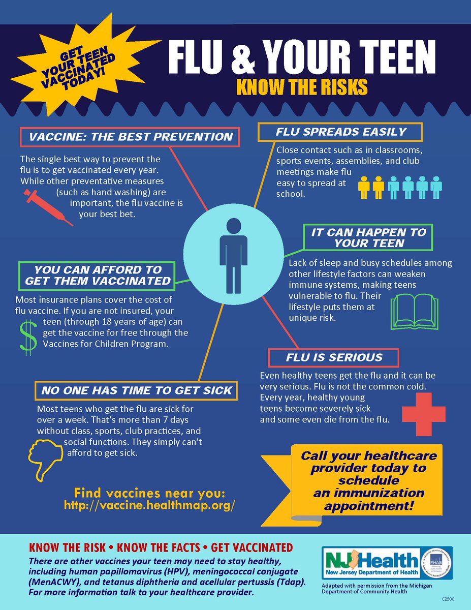 WCHealth's tweet photo. Don’t forget to get your teens vaccinated for the flu.  Keep them healthy and in school! #PowerToProtectNJ #FightTheFluNJ @NJDeptofHealth https://t.co/1MgokUebQL