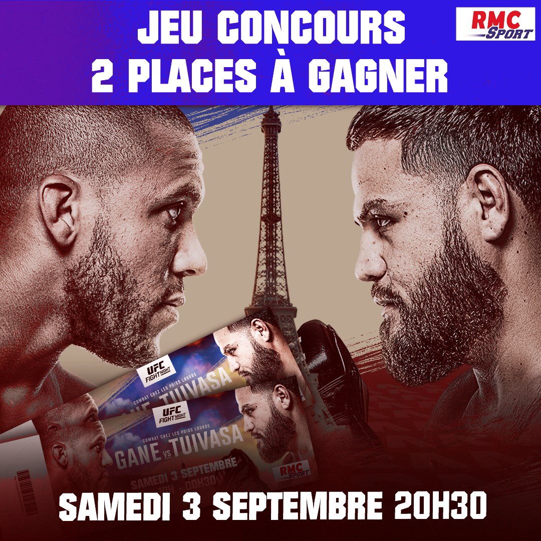 RMCsport's tweet photo. 🎁 JEU CONCOURS EXCEPTIONNEL 🎁

RMC Sport, diffuseur officiel de l'UFC en France, vous offre 𝟐 𝐏𝐋𝐀𝐂𝐄𝐒 en Cat 1 pour l'#UFCParis !

📺 Une soirée historique à vivre en direct sur RMC Sport 2 dès 20h30

👉 Pour participer, RT + Follow @RMCsport 

📲 #RMCMMA https://t.co/XKLF2Flkt7