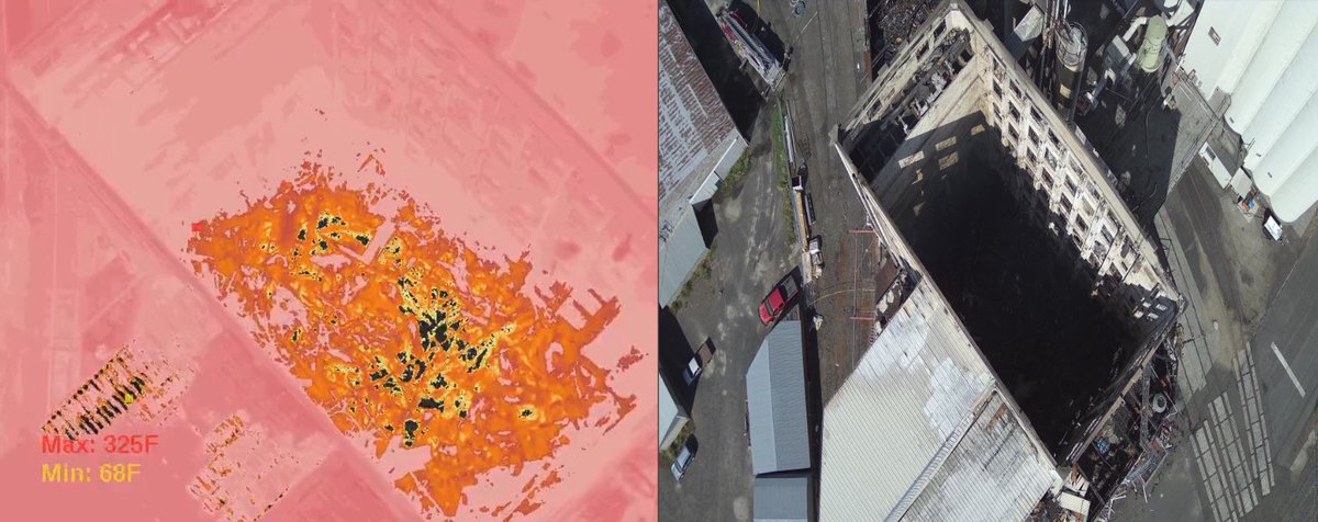 DelMarAeroEd's tweet photo. These photos show the same location with and without thermal imaging. Even days after the fire, thermal imaging can identify hotspots and areas of concern. If you're interested in learning more about #UAS and what it is capable of please reach out. 

https://t.co/N9xh7O2pGQ https://t.co/K9BbDLMktK