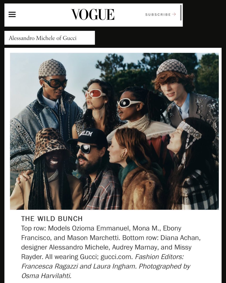 JabariModels's tweet photo. #SPOTTED : Vogue | Gucci | Ozioma Emmanuel 

Ozioma features for @voguemagazine as it highlights Alessandro Michele of @gucci as Fashion’s New World and the players changing it.  

__

#OziomaEmmanuel  #Vogue #Gucci #VogueMagazine  #JabariModels #BraveByJabari #BraveGeneration https://t.co/j9QC5ElHaM