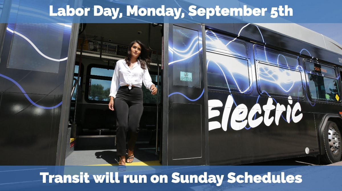 SunTran_Tucson's tweet photo. 🔴⚪🔵LABOR DAY🔵⚪🔴
On Monday, all transit services will follow Sunday schedules.
👉MORE INFO: https://t.co/cMs5tljtXc
👉BUS SCHEDULES: https://t.co/7mvSMZdOTC
#SunTran #SunLink #SunVan #SunOnDemand #SunShuttle #TucsonTransit #Tucson #Bus #Streetcar #Paratransit #LaborDay https://t.co/pjjngOjdPk