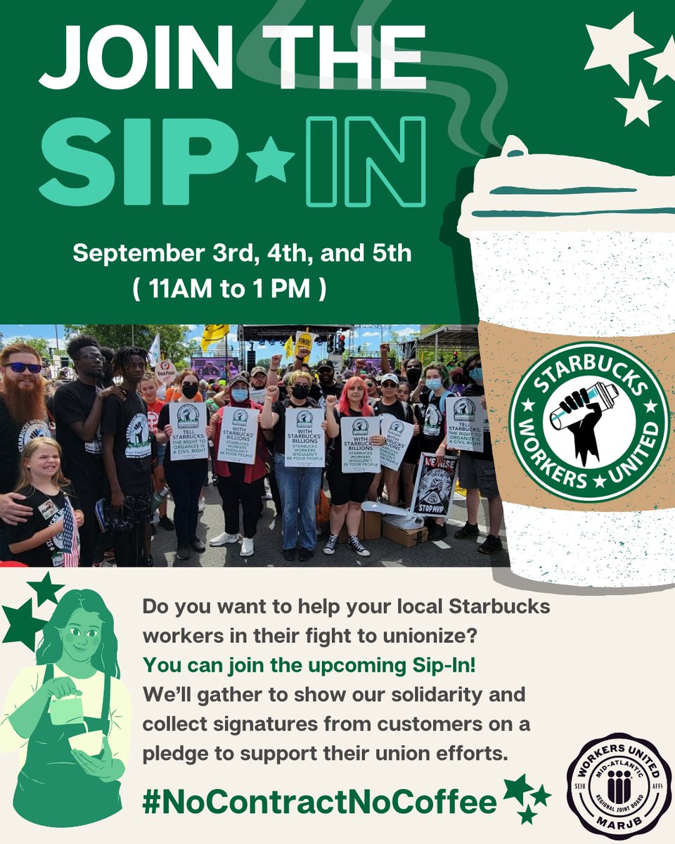 LIVE NOW on @WPFWDC: Becky Hess, @WorkersUnitedMA with latest updates on the @Starbucks Labor Day Weekend Sip-Ins in the DC metro area!