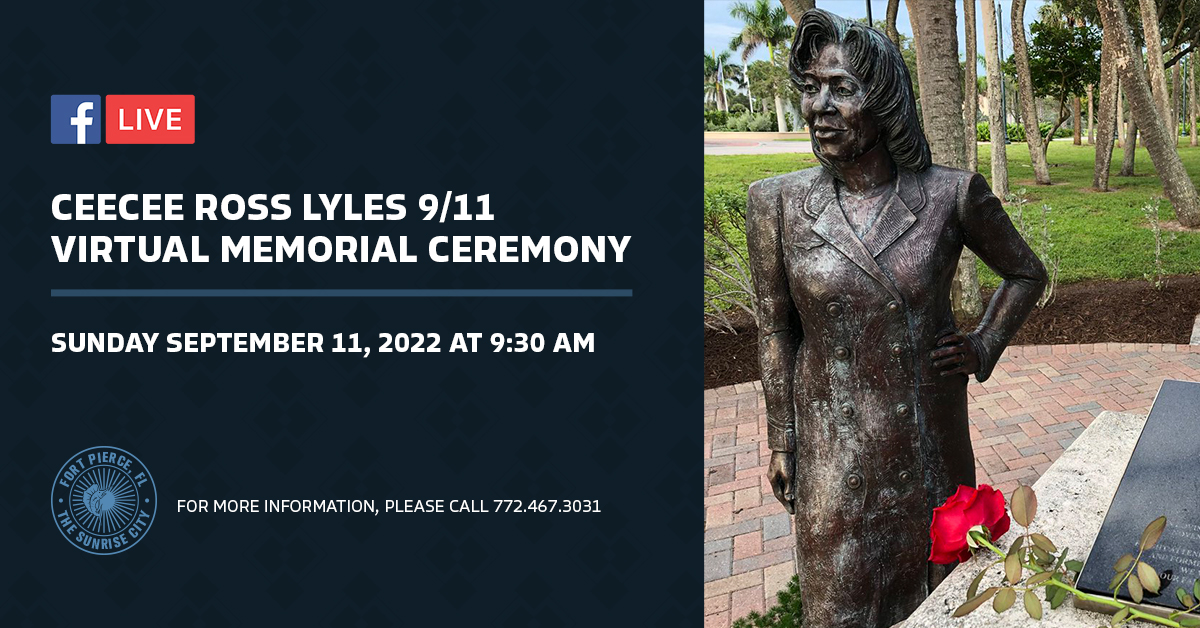 Ft_Pierce's tweet photo. A virtual memorial service will be hosted live through the City’s Facebook page to honor CeeCee Ross Lyles on Sunday, September 11, 2022, at 9:30 AM. Tune in live at https://t.co/UwXv31k0bX 

For more information, please call 772.467.3031 or visit: https://t.co/dLU9nGpkAu https://t.co/GYCXKjxz4O