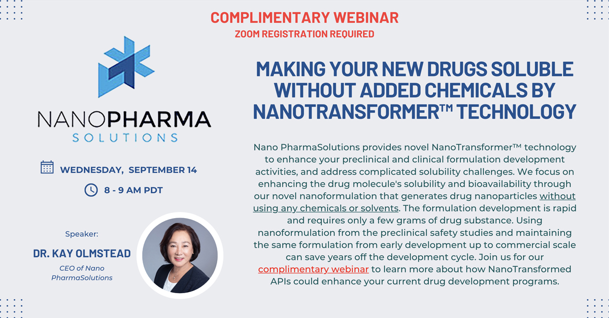 Nano_PS_1's tweet photo. Join us Wednesday September 14th, at 8AM PDT for our webinar! #DMPK #CMC #nanotechnology #webinar #nanomedicine #nanoparticles #freewebinar #formulationdevelopment #earlystagedrug #solubility 
REGISTER HERE: https://t.co/bs4dk6mKH7 https://t.co/jD9UrVjutX