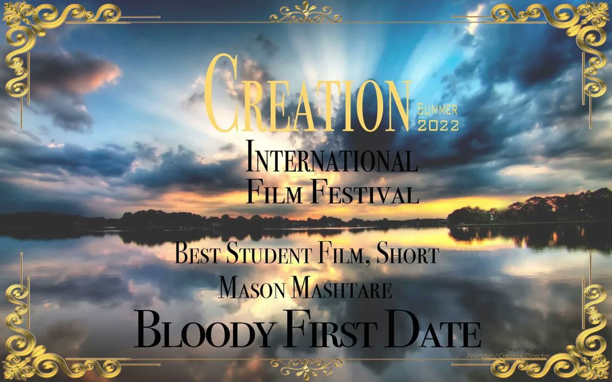 BloodyFirstDate's tweet photo. Our official selection has evolved into being awarded the #BestStudentShortFilm and the #BestShortDarkComedy!!! Thank you #creationinternationalfilmfestival #ciff https://t.co/yZ4wRiobML