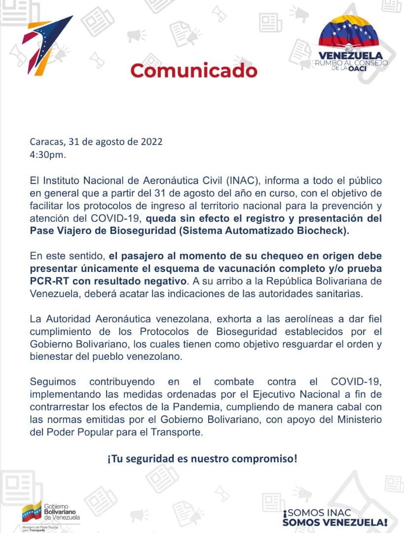 LauraTcomunica's tweet photo. Queda sin efecto el biocheck. Algo que no tuvo ni pie ni cabeza y era redundar en lo ya existente. https://t.co/W19o0a5cP8