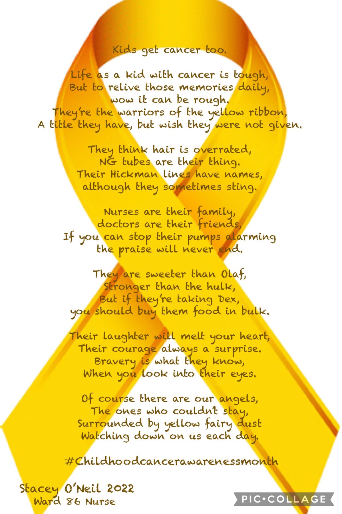 Ward 86 on X: "🎗September is childhood cancer awareness month🎗A poem by  our lovely Stacey who always manages to capture the reality of life on Ward  86 with her words 🎗 #GoGold #