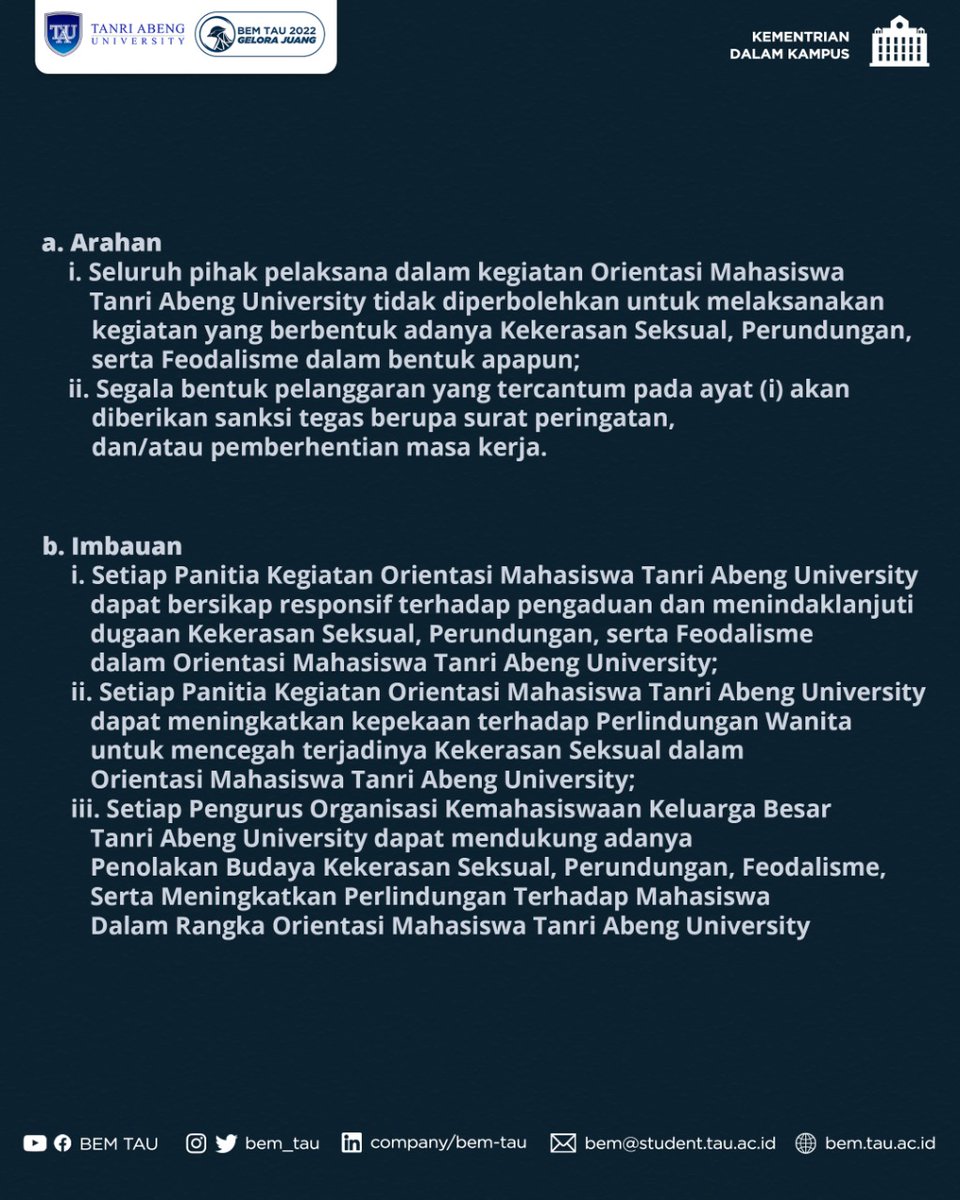 bem_tau's tweet photo. Kabinet Gelora Juang
-----------------------
#TanriAbengUniversity
#BEMTAU2022
#KabinetGeloraJuang https://t.co/CyMeU4nTHW