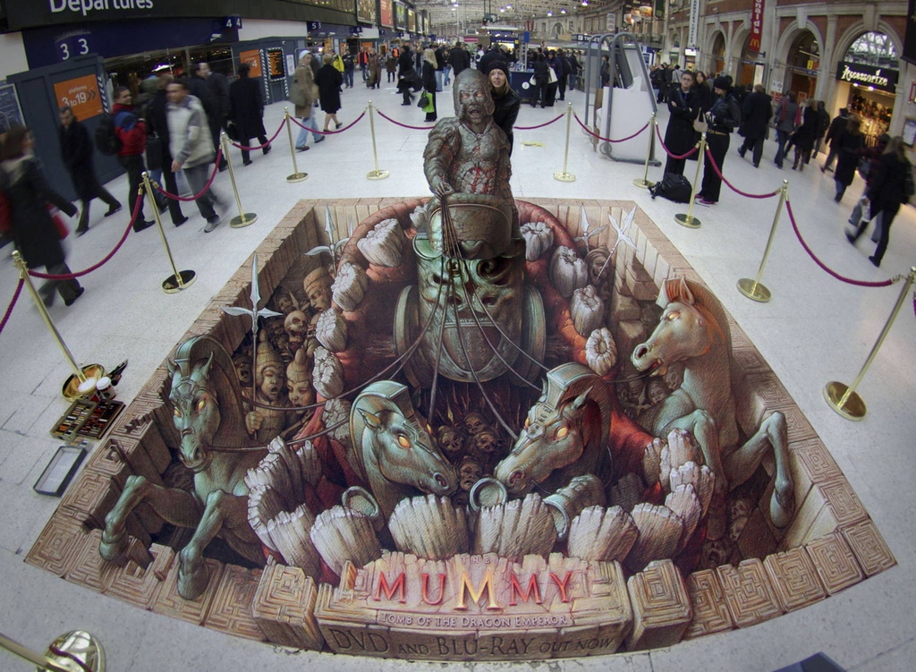 KurtWenner's tweet photo. The Mummy
A small standup element brings the figure of the Chinese mummy into the space of the Waterloo train station in London, England. The stand-up element also allows guest to join the mummy for his wild ride.
#kurtwenner #3dinteractiveart #3dpavementart https://t.co/1v2Lq25Lvn