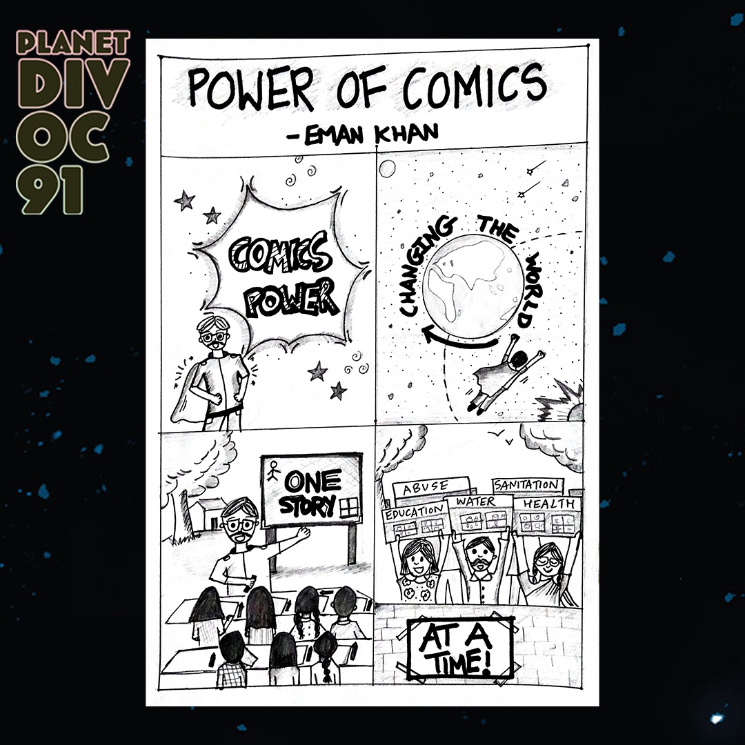 Do you think comics are a useful way of exploring big ideas? 

Planet Divoc-91 is a multimedia project dedicated to reflecting the experiences and ideas of young people around the world during the height of Covid-19. 🌍✨

Pre-order at bit.ly/3AEP1mT

🎨 by <a href="/KhanEman_/">Eman Khan</a>