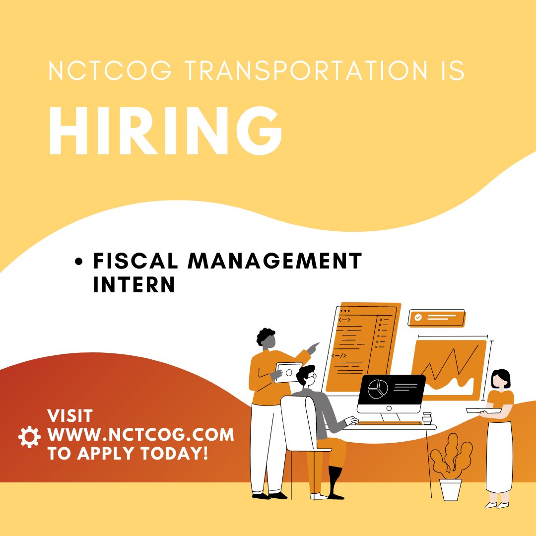 NCTCOG #Transportation is hiring! Click the link below for more information🖱️🖥️ lnkd.in/e4DkP7A #nowhiring #hiring #newjobopportunity #internship #transportation #NCTCOG