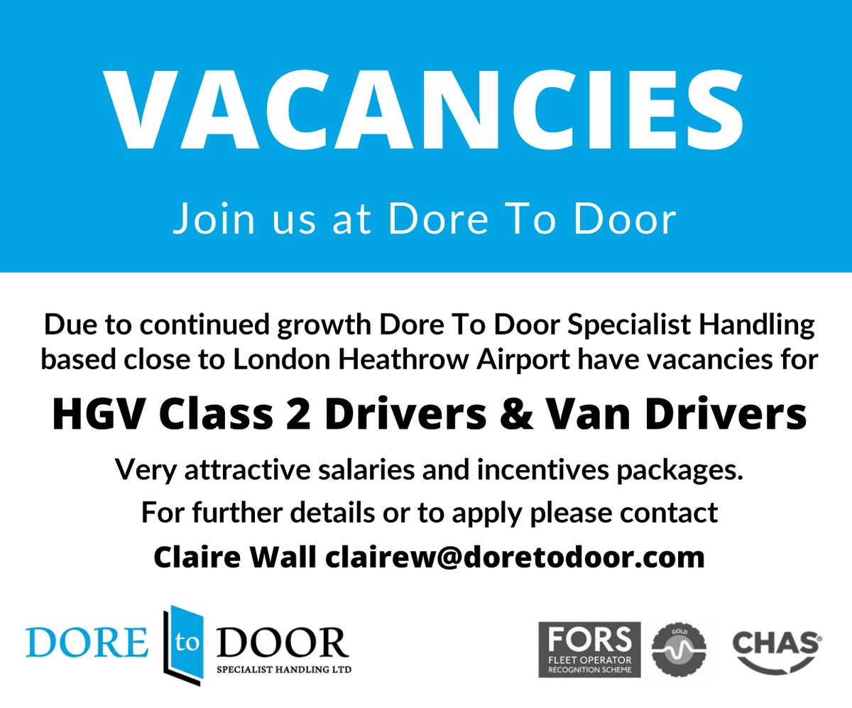 DoreToDoor2018's tweet photo. Very attractive salaries and incentive packages!
EXPERIENCED HGV2 DRIVERS &amp; VAN DRIVERS REQUIRED LONDON HEATHROW AREA
Contact Claire Wall clairew@doretodoor.com
0208 818 6929
#jobopportunities #jobsearch e #vandriver #drivingjobs #hgvjobs #HGVdriver #HGV2 https://t.co/EqmQSq9Z0c