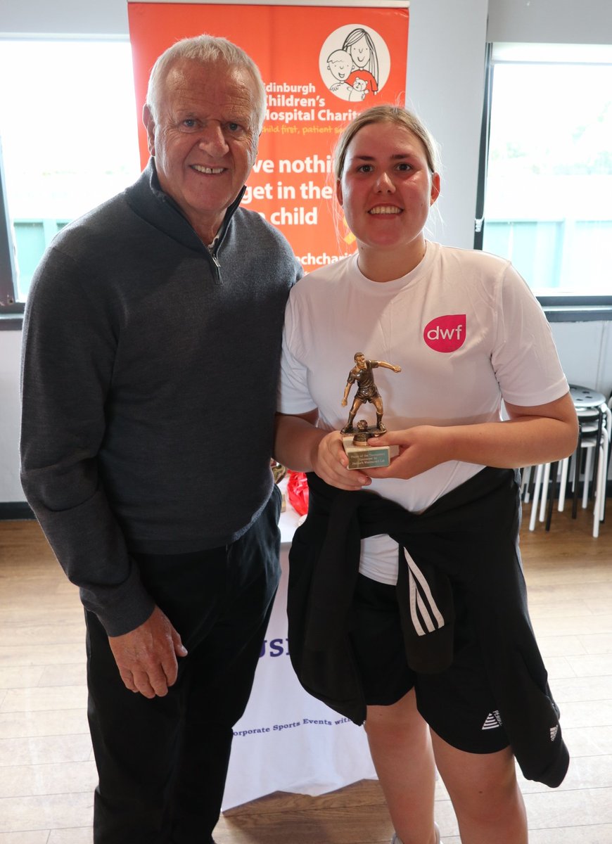 BusinessFives's tweet photo. Well done to Nicole from @DWF_Law who was the #ECHCKickOff @echcharity Player of the Tournament picking up her trophy from Jim Jeffries #ThisGirlCan https://t.co/IsEhX8JVSU