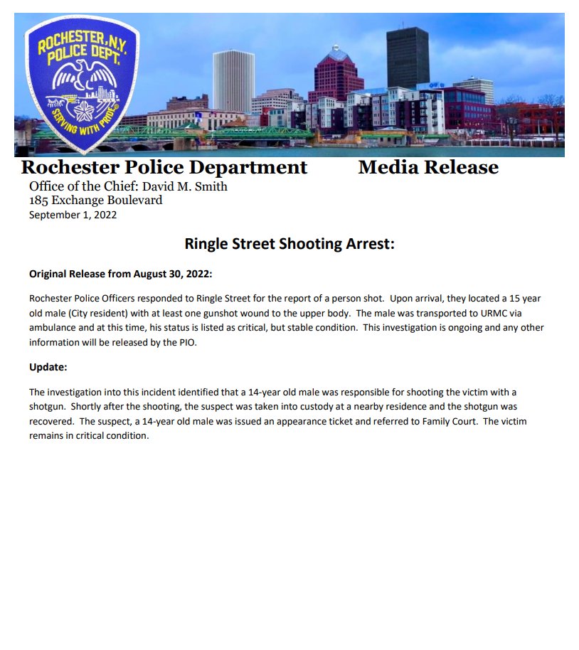 Rochester NY Police on Twitter "Ringle Street shooting UPDATE / Arrest
