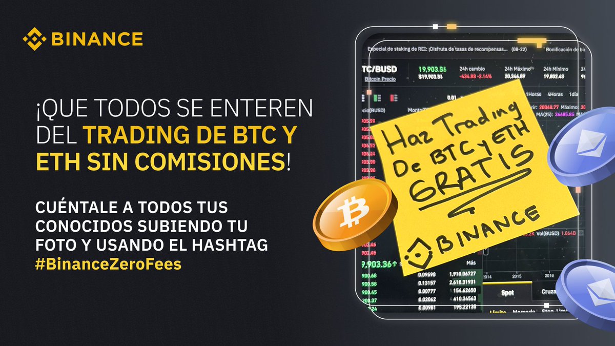 🚨 ¡Contarle esto a tus conocidos te puede premiar por $50 BUSD!

Reglas:
🔸 Síguenos en <a href="/BinanceES/">Binance España</a>
🔸 Dale Like y Retweet a este post
🔸 Sube una foto con la frase “Haz trading de BTC y ETH gratis” con el hashtag #BinanceZeroFees

📄 Mira los detalles: bit.ly/3RpXf9i