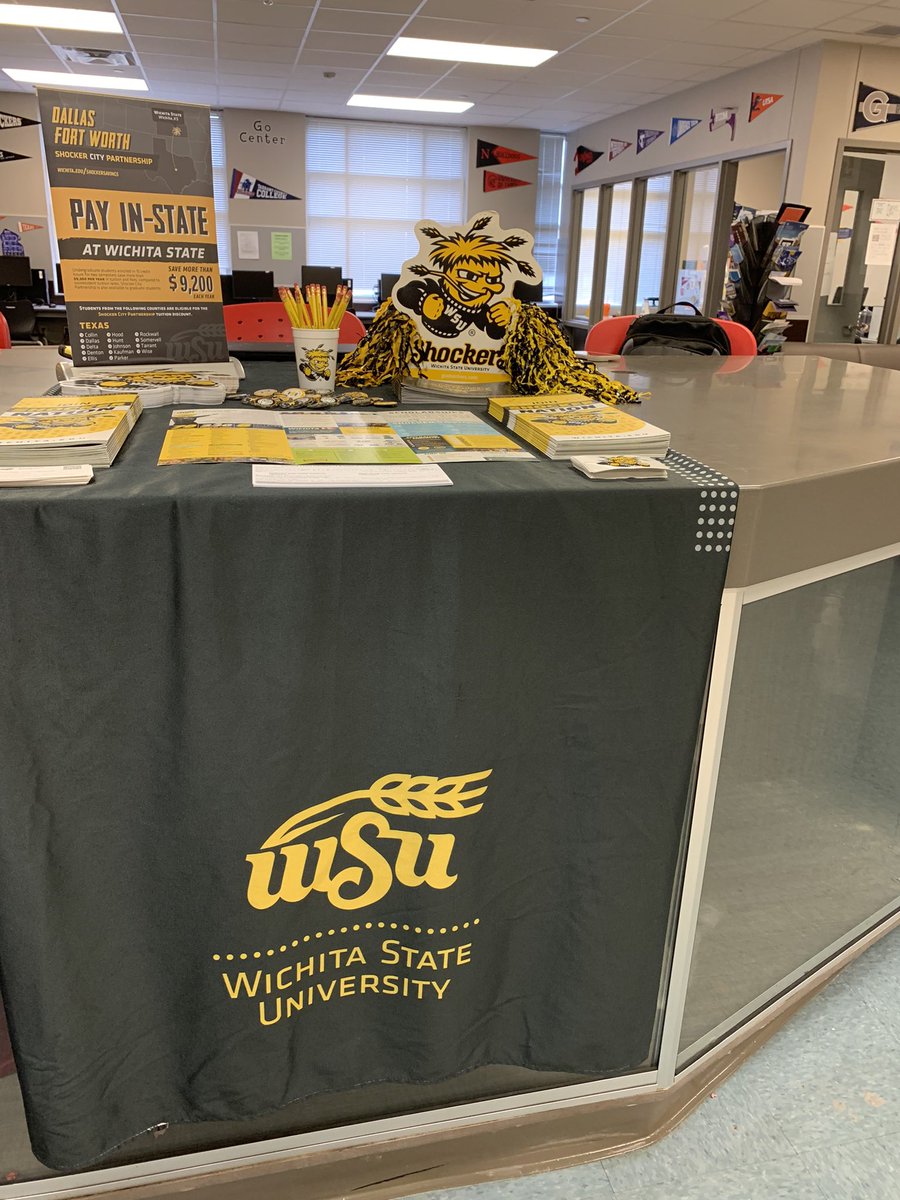 Hey <a href="/CHPantherPride/">Colleyville Heritage</a> stop by the GoCenter during your lunch today and learn about WSU!! #TexasShockers 🖤💛