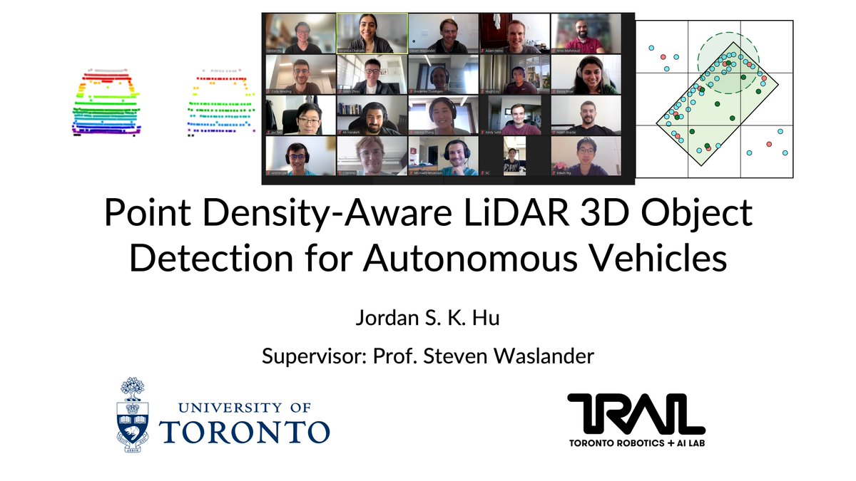 TRoboAIL's tweet photo. Congrats to @Jordan_Hu on successfully finishing his DMS and graduating with a MASc! Jordan's work on Point Density-Aware LiDAR 3D Object Detection for Autonomous Vehicles was accepted to #CVPR2022: https://t.co/c72VuGBDdY. https://t.co/FfhEu6EU7M