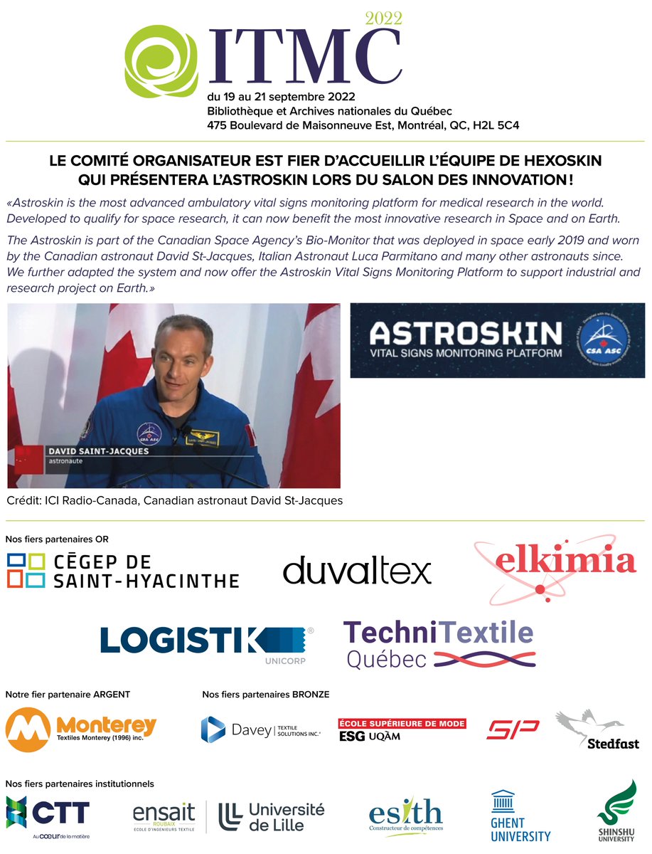 GroupeCTTGroup's tweet photo. ITMC 2022 = 
🎯Le 19-20-21 septembre, 
🎯dizaines d'exposants : prototypes et innovations Textiles
🎯70+ conférenciers et Keynotes du monde entier partageront leurs connaissances. 

Inscriptions https://t.co/2voIzP1BDQ 
En savoir + sur l’évènement : https://t.co/6RtfUvt21w https://t.co/GOoeoi6aBv